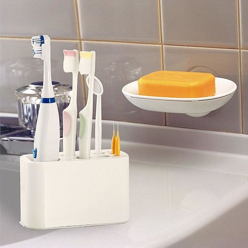 【特惠組】日本LEC可變換收納牙刷架+ 兩用式吸盤皂盤