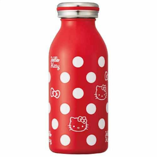 日本 mosh ×sanrio Hello Kitty  不鏽鋼牛奶瓶造型保冷保溫瓶保溫杯(紅底白圓點)350ml