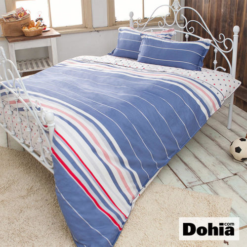 《Dohia- 美式風潮》雙人加大四件式精梳純棉兩用被薄床包組