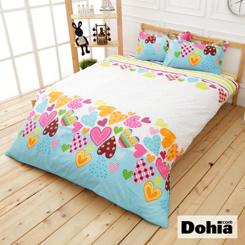 《Dohia-傾愛心夢》雙人四件式精梳純棉兩用被薄床包組