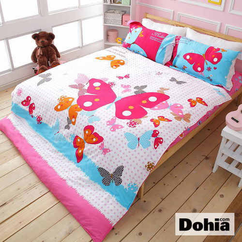 《Dohia-春蝶夢曲》雙人加大四件式精梳純棉兩用被薄床包組