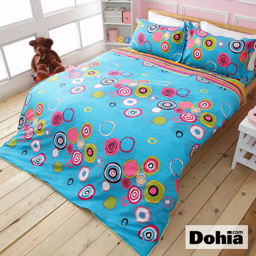 《Dohia-魅惑圈點》雙人加大四件式精梳純棉兩用被薄床包組
