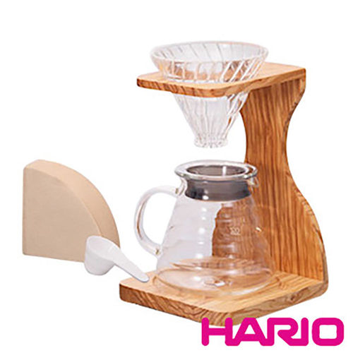 【HARIO】V60玻璃濾杯木架咖啡壺組 VSS-1206-OV