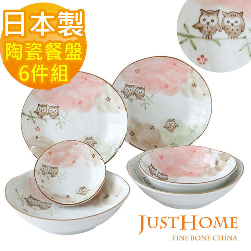 【Just Home】日本製貓頭鷹陶瓷餐盤6件組(4種盤形)