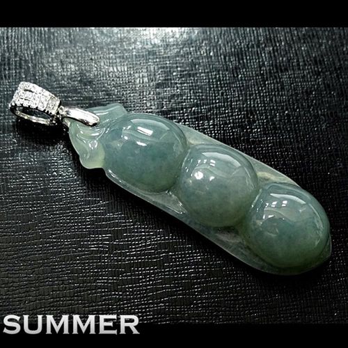 SUMMER寶石  《買一送一》天然緬甸A貨翡翠項鍊-加贈平安扣(冰地藍水綠福豆-V1-137)