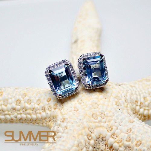 SUMMER寶石  天然《藍色拓帕石》設計款耳環 (P2-11)