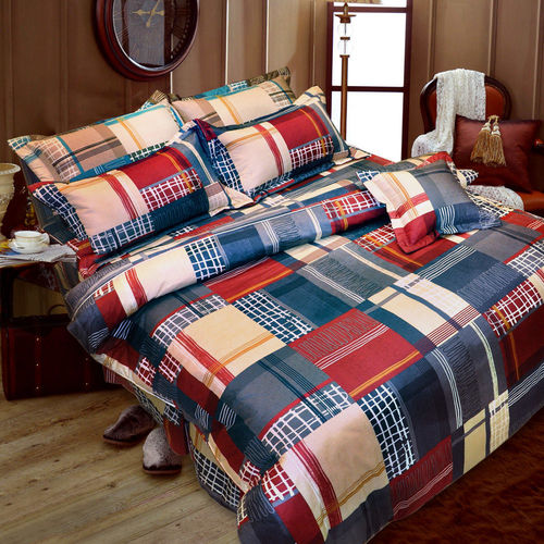 【Novaya諾曼亞】《布列顛郡》絲光棉雙人四件式鋪棉兩用被床包組(紅)