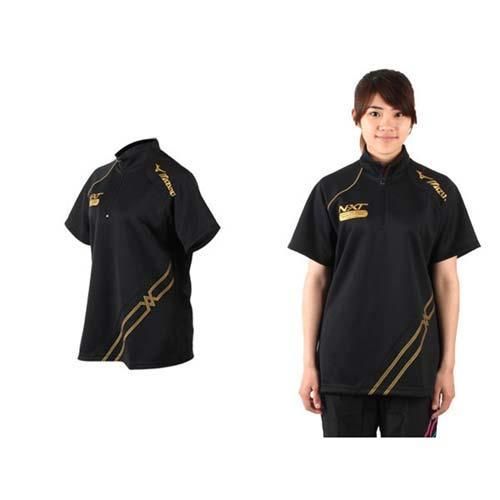 【MIZUNO】VOLLEYBALL WARM-UP 日本進口 女短袖運動T恤-排球 羽球 熱身T恤 黑金  日本進口台灣獨賣