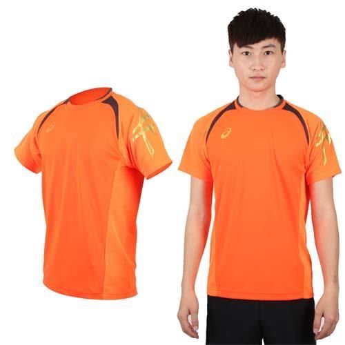【ASICS】男短袖T恤-短T 圓領 慢跑 路跑 亞瑟士 亮橘黑  腋下與背部拼接透氣材質布料