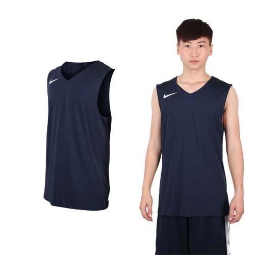 【NIKE】男運動背心-針織 籃球背心 慢跑 路跑 丈青白  100%聚酯纖維
