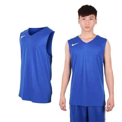 【NIKE】男運動背心-針織 籃球背心 慢跑 路跑 寶藍白  100%聚酯纖維