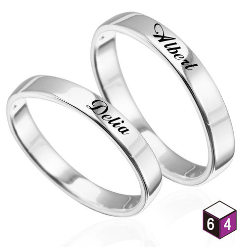 ART64 訂製戒指-情侶對戒 4mm平版刻字  英文 文字 姓名 純銀戒指