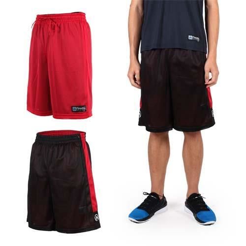 【FIRESTAR】男雙面網布籃球短褲-慢跑 路跑 籃球 休閒 黑紅