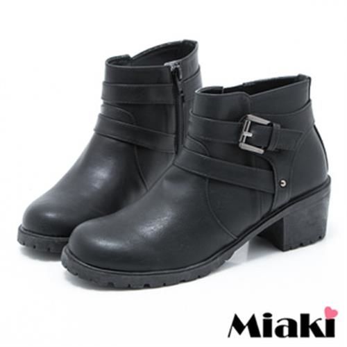 【Miaki】MIT 短靴日雜暢銷低跟圓頭休閒鞋(咖啡色/黑色)