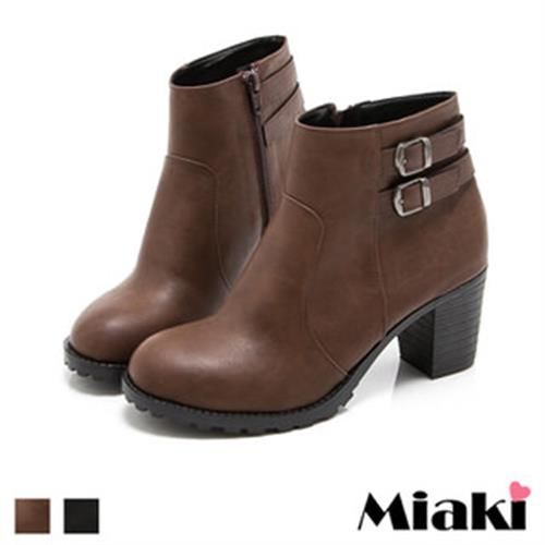 【Miaki】MIT 短靴踝靴韓風經典圓頭牛津靴(咖啡色 / 黑色)