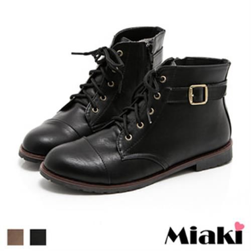 【Miaki】MIT 短靴首爾直擊平底綁帶牛津靴踝靴(咖啡色 / 黑色)