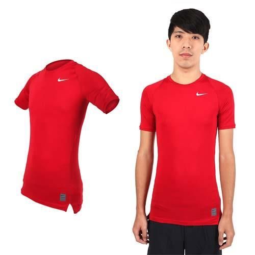 【NIKE】PRO 男短袖T恤-路跑 慢跑 健身 重訓 短袖緊身衣 紅白