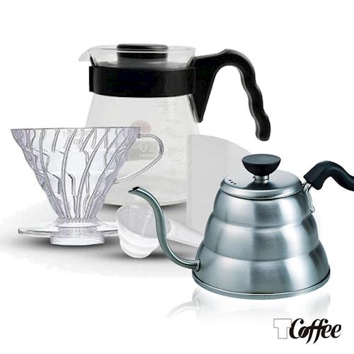 【TCoffee】HARIO完美手作咖啡2件組(黑色咖啡壺組、細口壺1000ml)