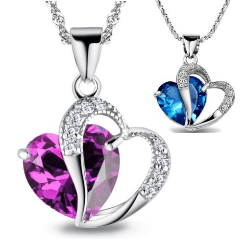 【I.Dear Jewelry】 夢幻愛情-正白K紫水晶愛心鑲鑽項鍊(2色)