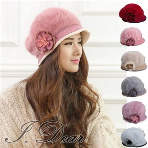 【I.Dear】韓系保暖帽 精緻花朵 兔毛保暖帽(6色)