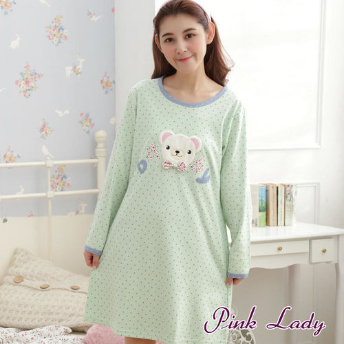 【PINK LADY】Baby熊 水玉典點條柔長袖睡裙84564(綠)