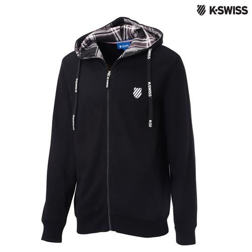 K-Swiss Hoodie Sweat Jacket格紋連帽外套-男-黑