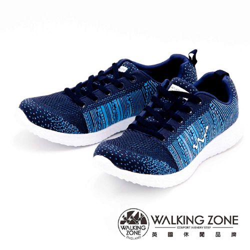 【WALKING ZONE】飛線氣墊慢跑鞋 針織運動鞋 男鞋-藍(另有黑)