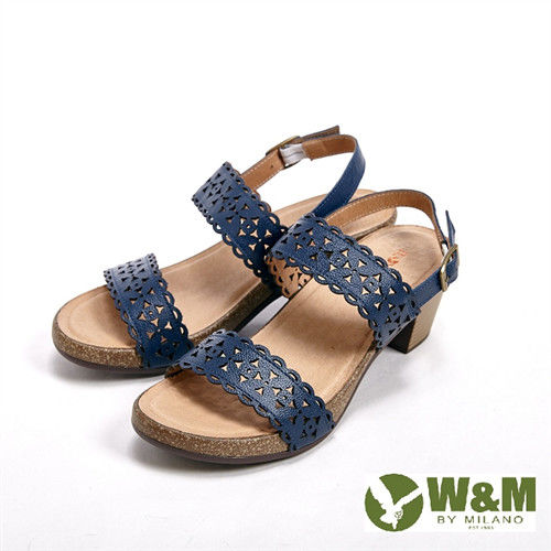 W&M雕花設計 環扣式增高涼鞋女鞋-藍(另有棕)