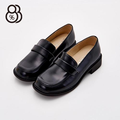 【88%】MIT台灣製 透氣皮革 學生款 免綁帶 包鞋 皮鞋 4cm低中粗跟(黑色)