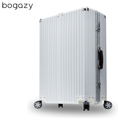 【Bogazy】淬鍊經典 20吋PC鋁框鏡面行李箱(白色)
