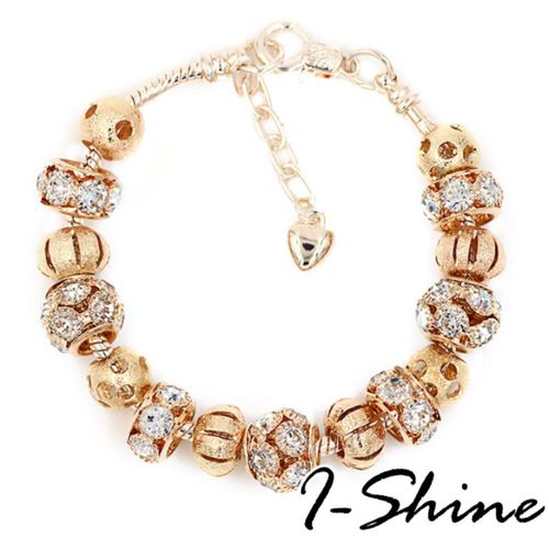 【I-Shine】讓我愛-潘朵拉風 晶鑽金蔥鍍金串珠手鍊