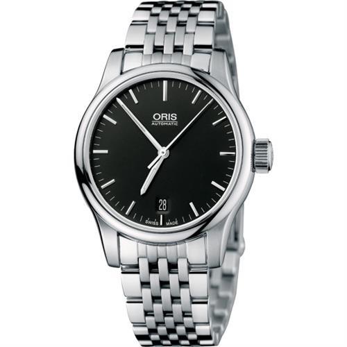 ORIS Classic 經典三針機械鋼帶腕錶-黑/36mm 0173375784054-0781861
