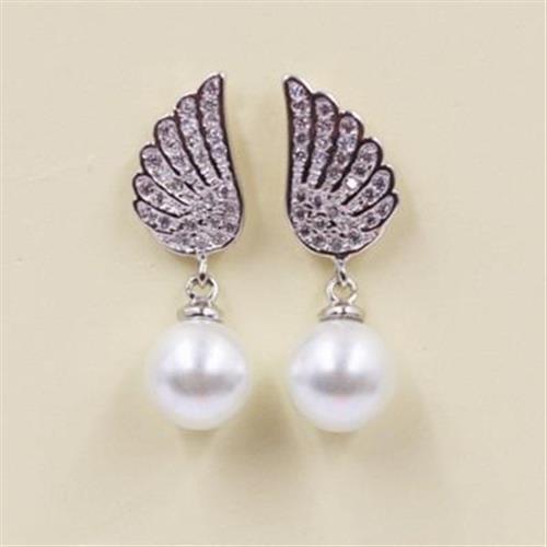【米蘭精品】925純銀耳環珍珠耳飾精美天使之翼鑲鑽73ag61