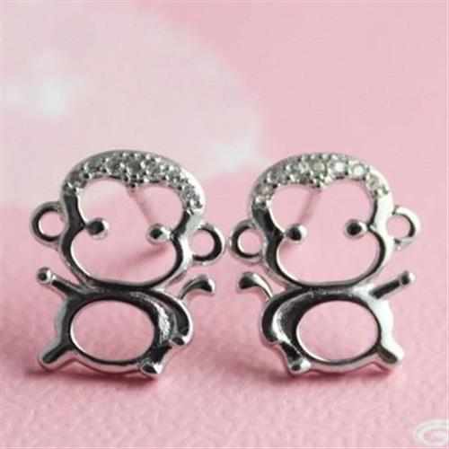 【米蘭精品】925純銀耳環鑲鑽耳飾俏皮可愛小猴子時尚73ag74