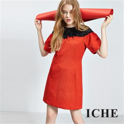 【ICHE 衣哲】立體3D蕾絲提花拼接禮服洋裝