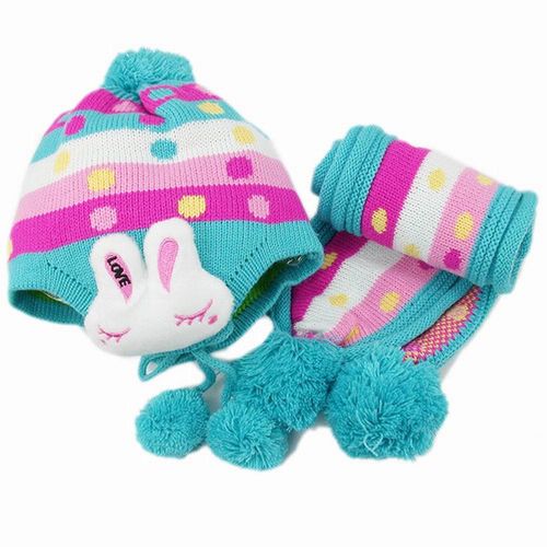 【iSFun】繽紛兔兔＊兒童護耳帽+圍巾組/藍
