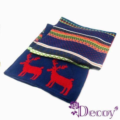 【Decoy】雙色麋鹿＊繽紛民族編織圍巾/藍橘