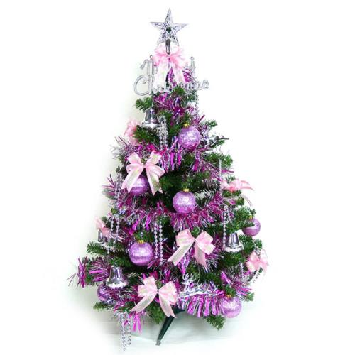 摩達客 幸福3尺/3呎(90cm)一般型裝飾綠聖誕樹 (+飾品組-銀紫色系)(不含燈)