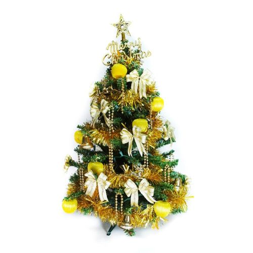 幸福3尺/3呎(90cm)一般型裝飾綠聖誕樹 (+飾品組-金色系)(不含燈)