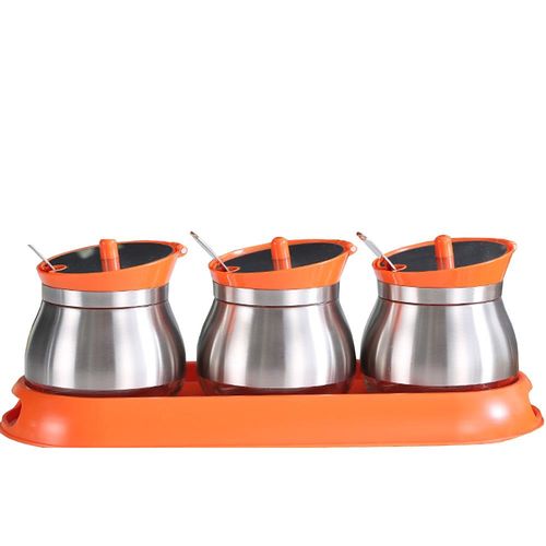 PUSH!餐具廚房用品不鏽鋼調味瓶調味罐調味盒胡椒罐鹽罐(3罐組)D86-2橙色