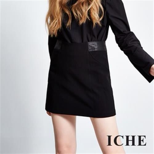 【ICHE 衣哲】簡約拼接造型直裁短裙