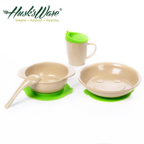 【美國Husk’s ware】稻殼天然無毒環保兒童餐具三件組(附贈湯匙) -綠色
