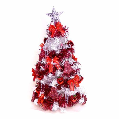 台灣製夢幻2尺/2呎(60cm)經典白色聖誕樹(紅色系裝飾)