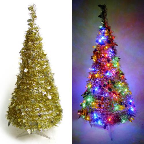 摩達客 2尺/2呎(60cm) 創意彈簧摺疊聖誕樹 (銀色系)+LED50燈電池燈(彩光)