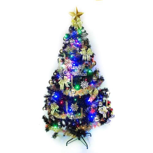 台灣製造4呎/4尺(120cm)時尚豪華版黑色聖誕樹(+金銀色系配件組+100燈LED燈1串)(附跳機控制器)