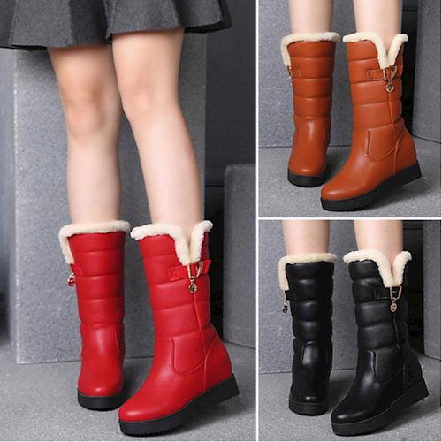 【森之舞】韓版限定-保暖絨皮革中筒型雪靴(咖啡/紅/黑)預購+現貨