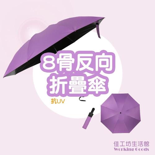 全自動折疊黑膠抗UV晴雨反向傘-淺紫