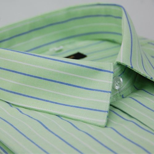 【金安德森】淺綠底藍白條紋窄版長袖襯衫
