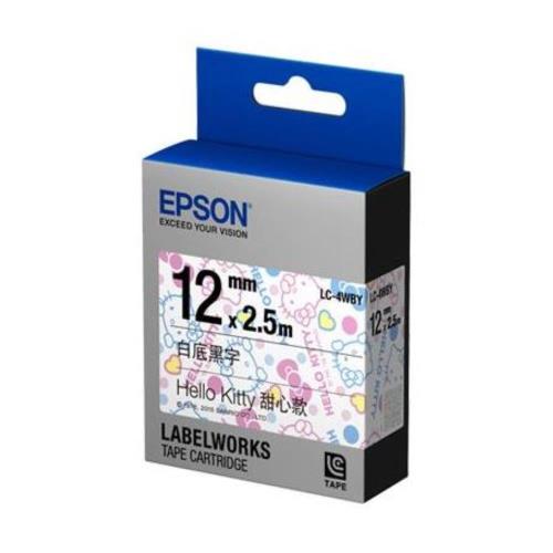 EPSON LC-4WBY  Kitty系列甜心款白底黑字標籤帶(寬度12mm)