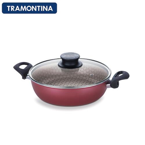 TRAMONTINA Paris系列26公分專業深湯鍋含鍋蓋（紅色）